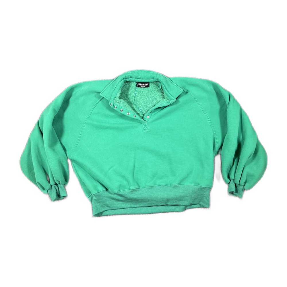 The Refinery Green Snap Mock Neck Fleece Pullover Sweatshirt Medium